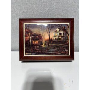 VTG Terry Redlin Cherry Musical Jewelry Box 'Aroma of Fall' Printed Tile Velvet